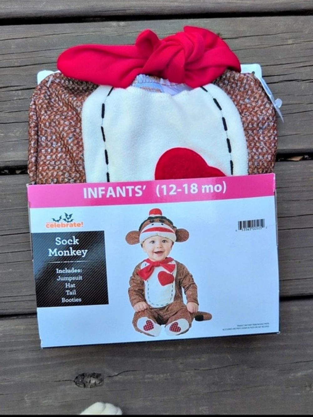 Celebrate! Sock Monkey Infant Costume! Brown & Red Baby 12-18M